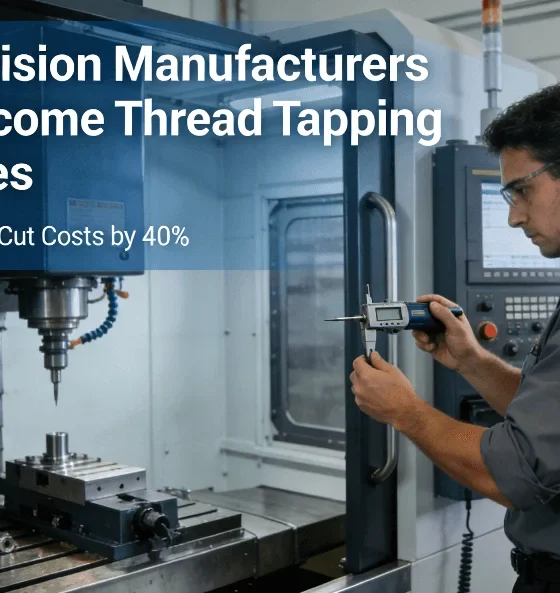 Engineer inspecting thread quality in precision manufacturing facility, showcasing thread tapping optimization process