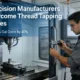 Engineer inspecting thread quality in precision manufacturing facility, showcasing thread tapping optimization process