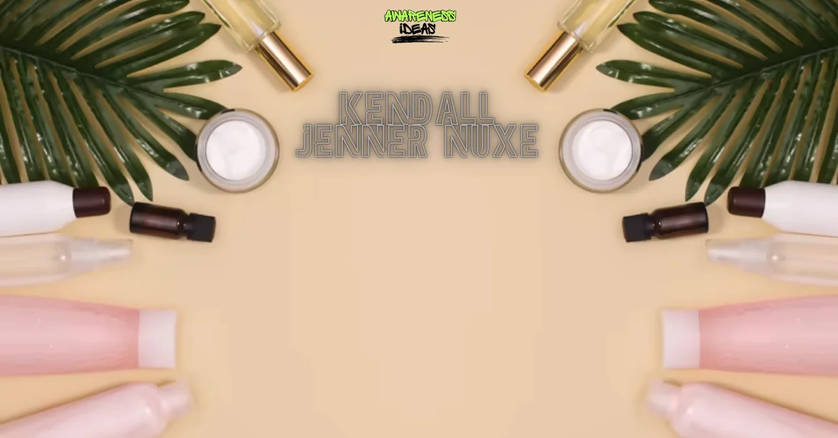 Kendall Jenner Nuxe skincare flat lay with French botanical dry oil products on minimalist vanity