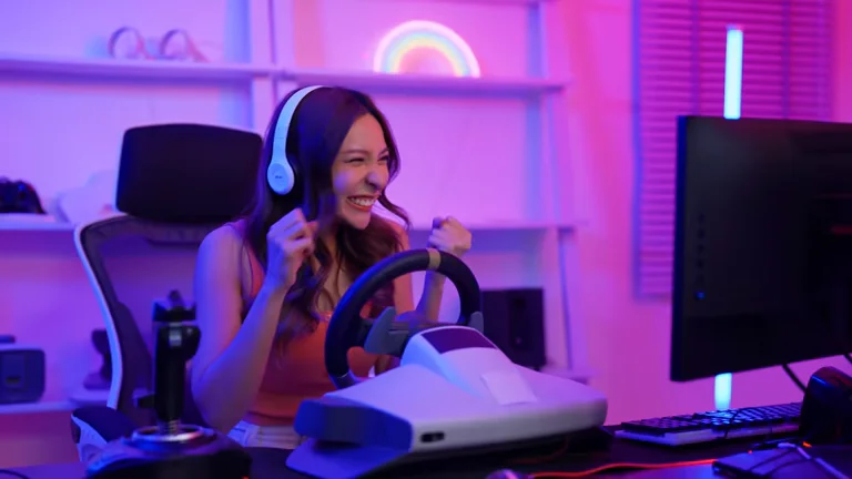 Racing video game controller with neon lights symbolizing jipinfeiche Need for Speed gaming
